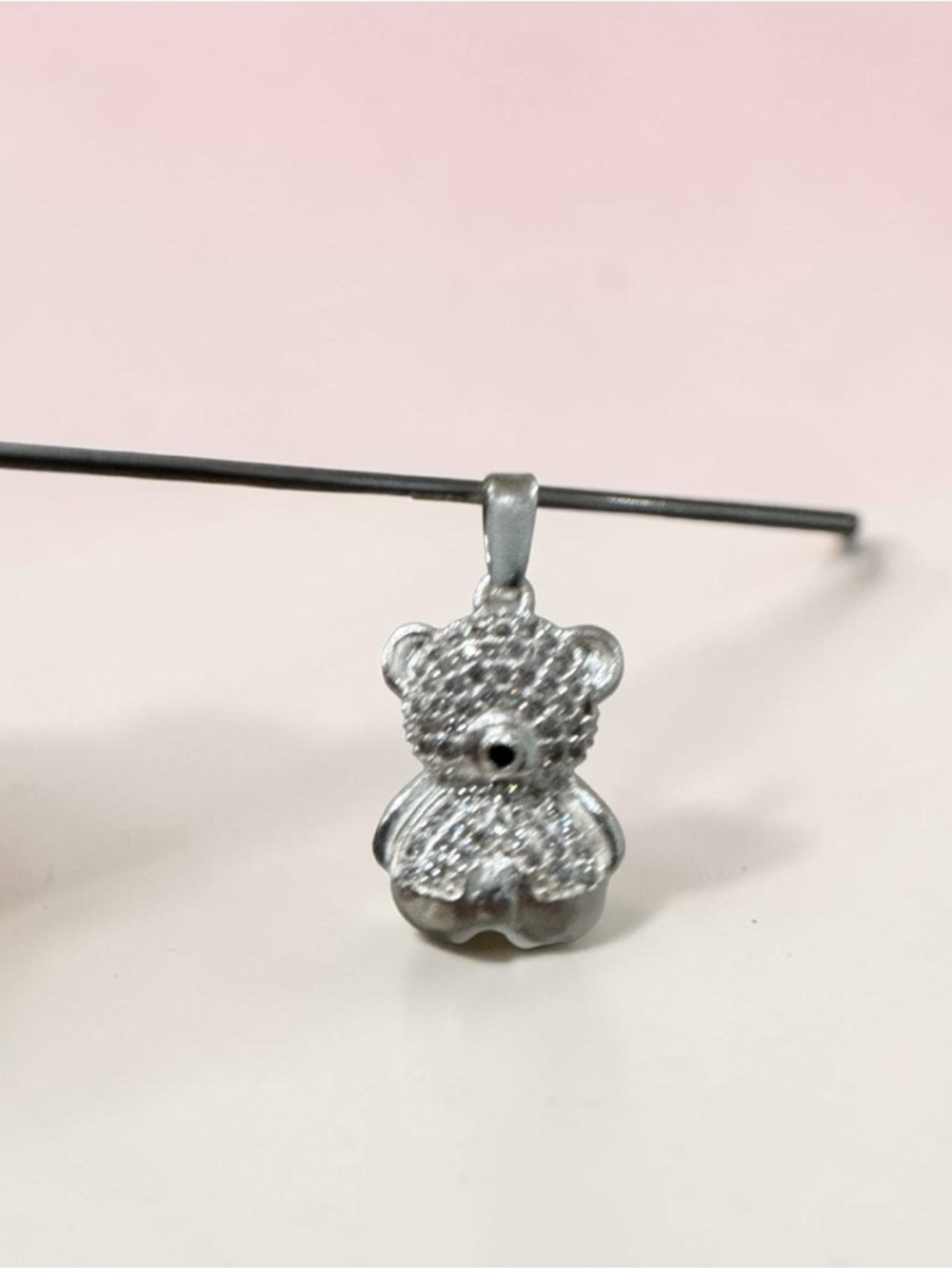 925 Silver Teddy Bear Pendant Charm - Sparkling Texture